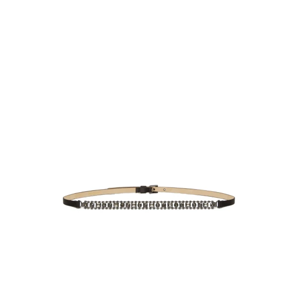 Gioras Bejewelled Satin Belt in Black