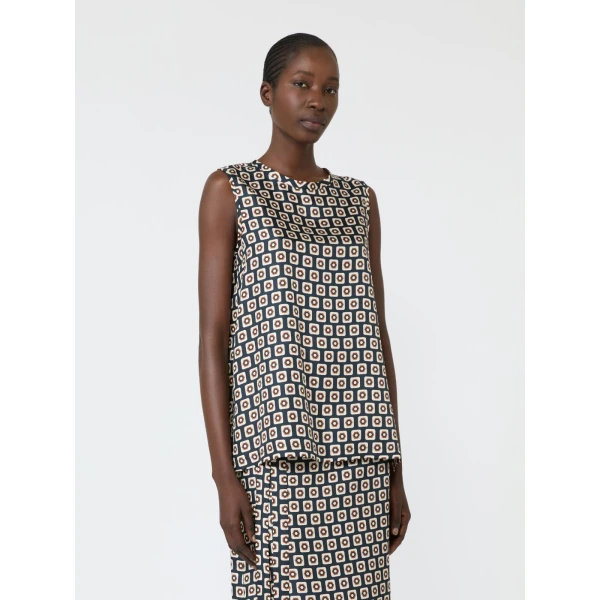 Max Mara Giornata Printed Silk Twill Top in Ultramarine | Blouse | Coveti