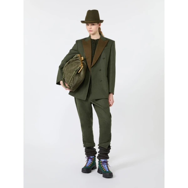 Max Mara Giostra Melange Wool Double-Breasted Blazer in Moss Green | Blazers | Coveti