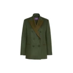 Max Mara Giostra Melange Wool Double-Breasted Blazer in Moss Green | Blazers | Coveti