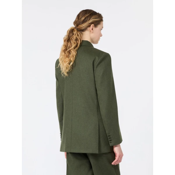 Max Mara Giostra Melange Wool Double-Breasted Blazer in Moss Green | Blazers | Coveti
