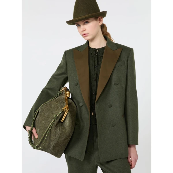 Max Mara Giostra Melange Wool Double-Breasted Blazer in Moss Green | Blazers | Coveti