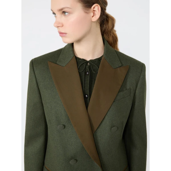 Max Mara Giostra Melange Wool Double-Breasted Blazer in Moss Green | Blazers | Coveti