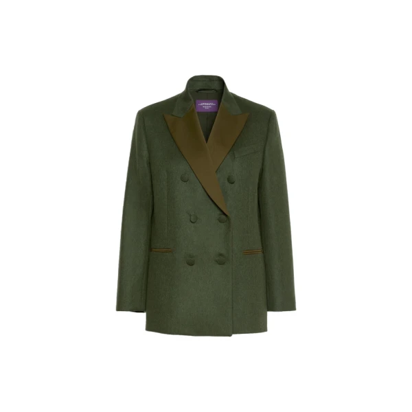 Max Mara Giostra Melange Wool Double-Breasted Blazer in Moss Green | Blazers | Coveti