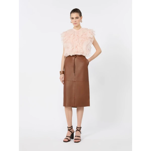 Max Mara Giostra Ruched Silk Organza Shirt in Powder Pink | Shirts | Coveti