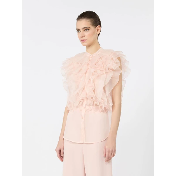 Max Mara Giostra Ruched Silk Organza Shirt in Powder Pink | Shirts | Coveti