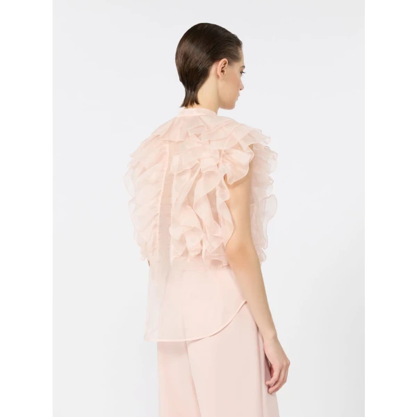 Max Mara Giostra Ruched Silk Organza Shirt in Powder Pink | Shirts | Coveti