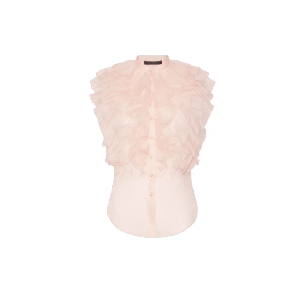 Giostra Ruched Silk Organza Shirt in Powder Pink