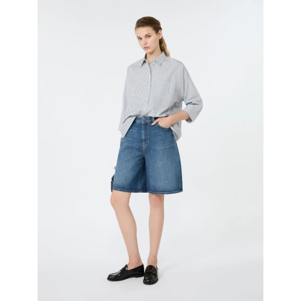 Max Mara Giralda Boxy Cotton Poplin Shirt in Navy | Shirts | Coveti