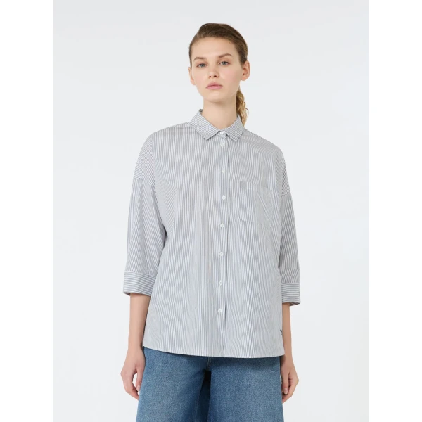 Max Mara Giralda Boxy Cotton Poplin Shirt in Navy | Shirts | Coveti