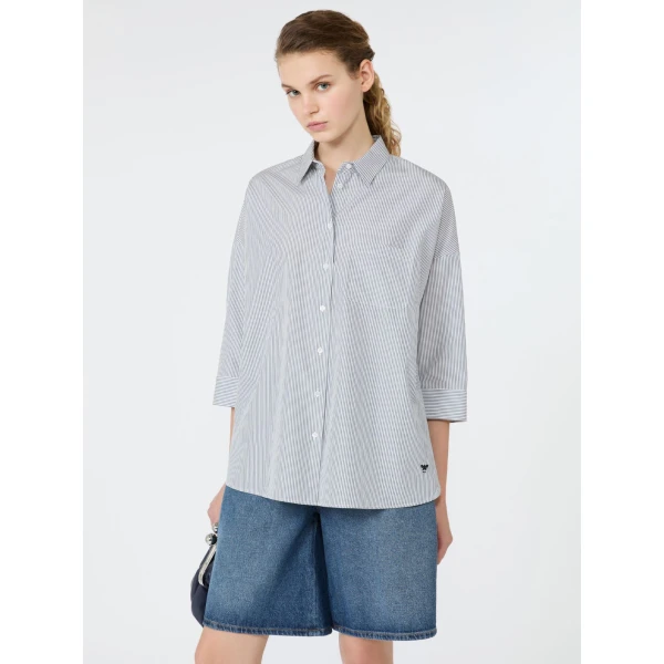 Max Mara Giralda Boxy Cotton Poplin Shirt in Navy | Shirts | Coveti