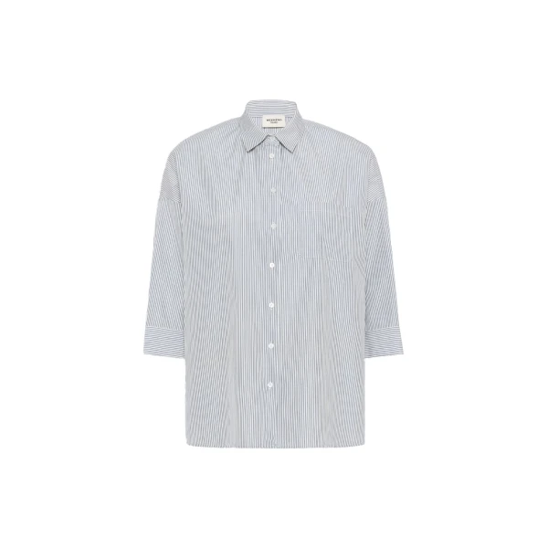 Max Mara Giralda Boxy Cotton Poplin Shirt in Navy | Shirts | Coveti