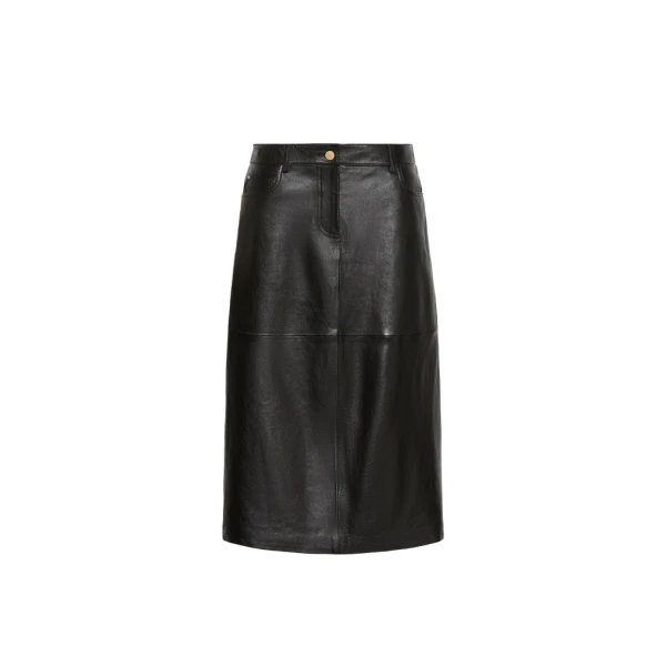 Gita Nappa Leather A-Line Skirt in Black