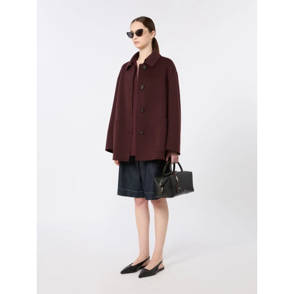 Max Mara Giugno Wool Drap Short Coat in Dark Red | Wool Coat | Coveti