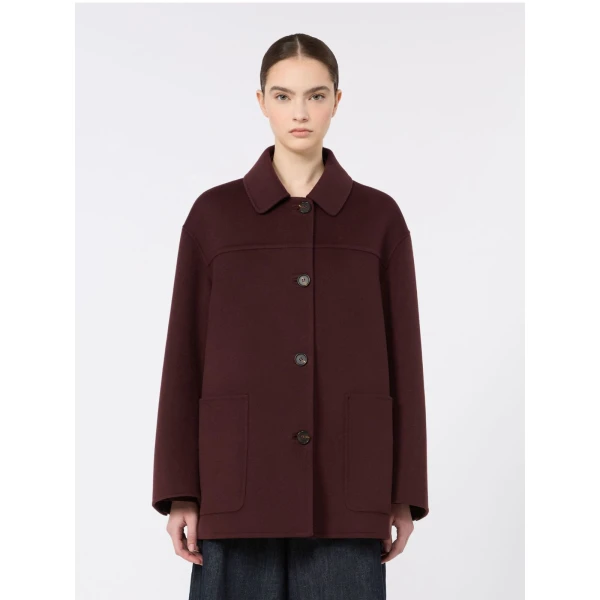 Max Mara Giugno Wool Drap Short Coat in Dark Red | Wool Coat | Coveti