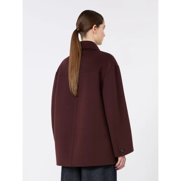 Max Mara Giugno Wool Drap Short Coat in Dark Red | Wool Coat | Coveti