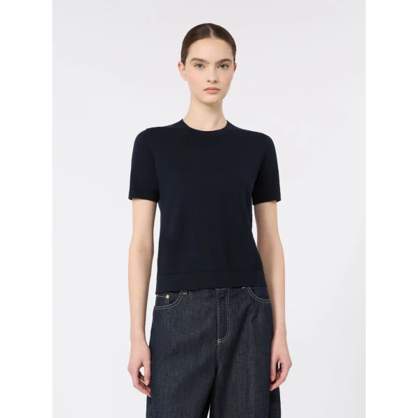 Max Mara Giulietta Cashmere, Cotton and Silk Jumper in Ultramarine | Sweaters | Coveti