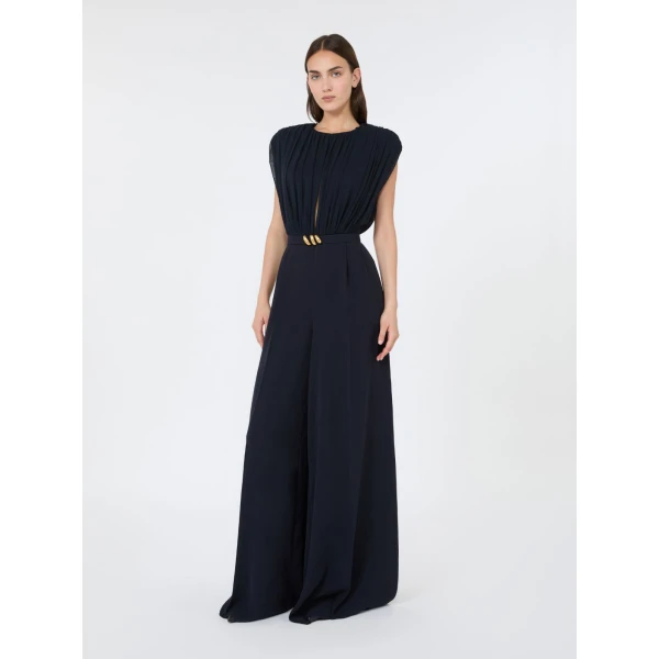 Max Mara Giunchi Georgette and Cady Jumpsuit in Midnight Blue | Jumpsuit | Coveti