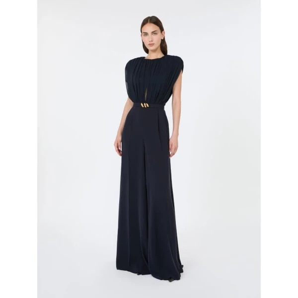 Max Mara Giunchi Georgette and Cady Jumpsuit in Midnight Blue | Jumpsuit | Coveti