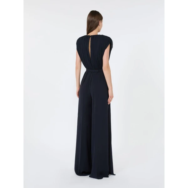 Max Mara Giunchi Georgette and Cady Jumpsuit in Midnight Blue | Jumpsuit | Coveti