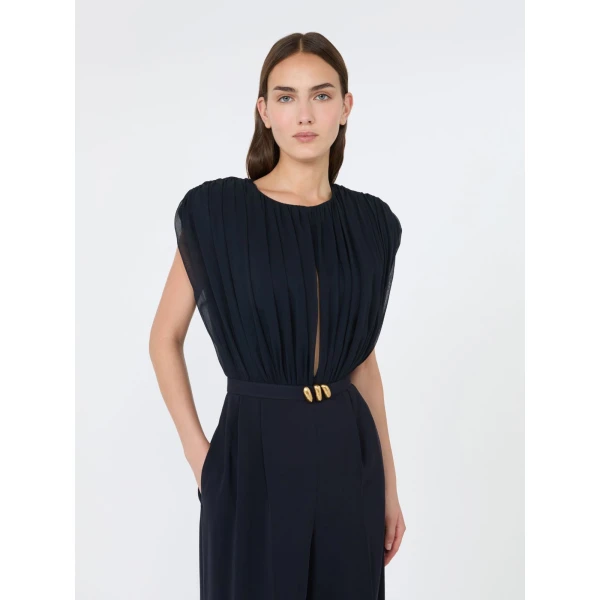 Max Mara Giunchi Georgette and Cady Jumpsuit in Midnight Blue | Jumpsuit | Coveti