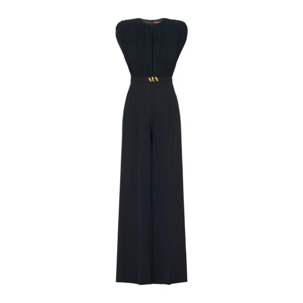 Max Mara Giunchi Georgette and Cady Jumpsuit in Midnight Blue | Jumpsuit | Coveti