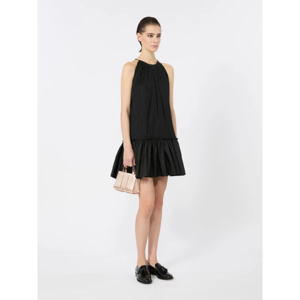 Max Mara Giunto Short Pleated Taffeta Dress in Black | Mini Dresses | Coveti
