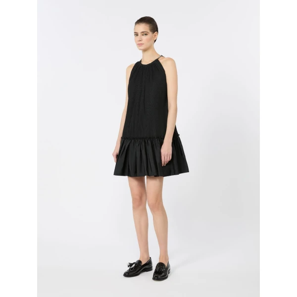 Max Mara Giunto Short Pleated Taffeta Dress in Black | Mini Dresses | Coveti