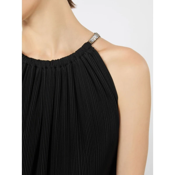 Max Mara Giunto Short Pleated Taffeta Dress in Black | Mini Dresses | Coveti