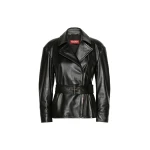 Max Mara Giusto Belted Nappa Leather Biker Jacket in Black | Leather Jackets | Coveti