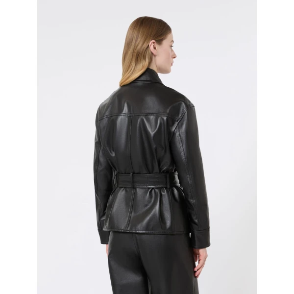 Max Mara Giusto Belted Nappa Leather Biker Jacket in Black | Leather Jackets | Coveti