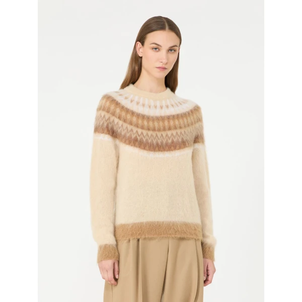 Max Mara Glassa Fair Isle Wool and Mohair Sweater in Ecru | Sweaters | Coveti