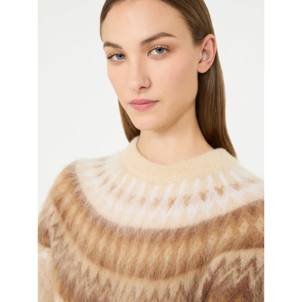 Max Mara Glassa Fair Isle Wool and Mohair Sweater in Ecru | Sweaters | Coveti