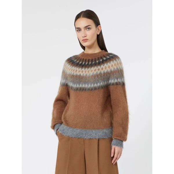 Max Mara Glassa Fair Isle Wool and Mohair Sweater in Tobacco | Sweaters | Coveti
