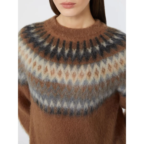Max Mara Glassa Fair Isle Wool and Mohair Sweater in Tobacco | Sweaters | Coveti
