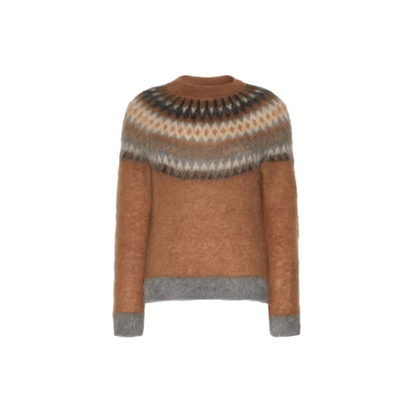 Max Mara Glassa Fair Isle Wool and Mohair Sweater in Tobacco | Sweaters | Coveti
