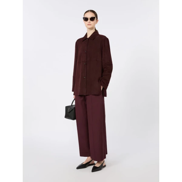 Max Mara Gocce Lambskin Suede Shirt Jacket in Dark Red | Leather Jackets | Coveti