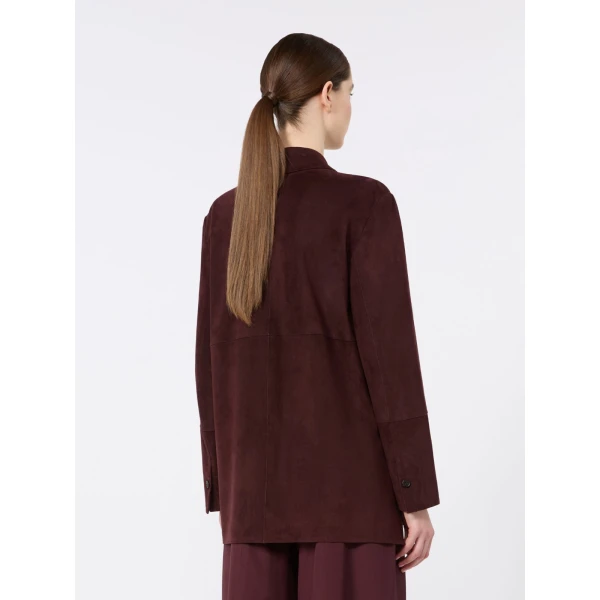 Max Mara Gocce Lambskin Suede Shirt Jacket in Dark Red | Leather Jackets | Coveti