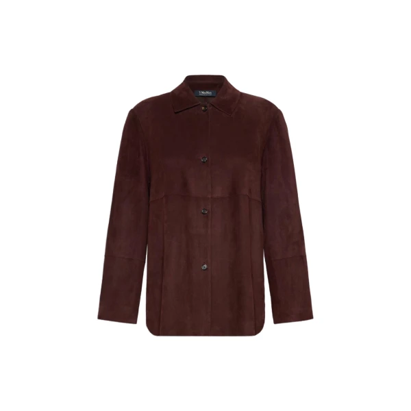 Max Mara Gocce Lambskin Suede Shirt Jacket in Dark Red | Leather Jackets | Coveti
