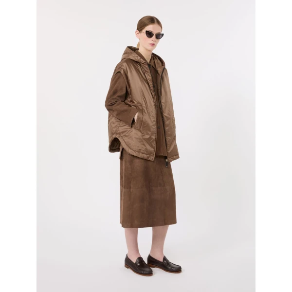 Max Mara Gocce Lambskin Suede Shirt Jacket in Mud | Leather Jackets | Coveti