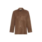 Max Mara Gocce Lambskin Suede Shirt Jacket in Mud | Leather Jackets | Coveti
