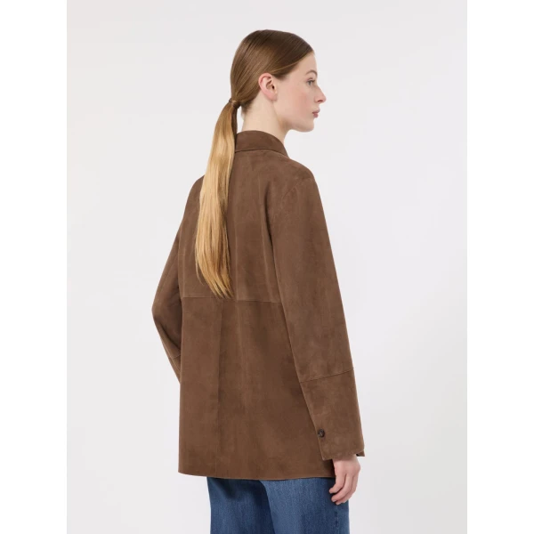 Max Mara Gocce Lambskin Suede Shirt Jacket in Mud | Leather Jackets | Coveti