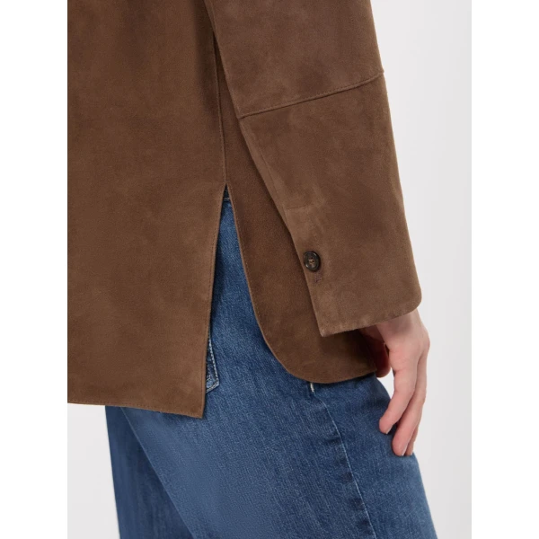 Max Mara Gocce Lambskin Suede Shirt Jacket in Mud | Leather Jackets | Coveti