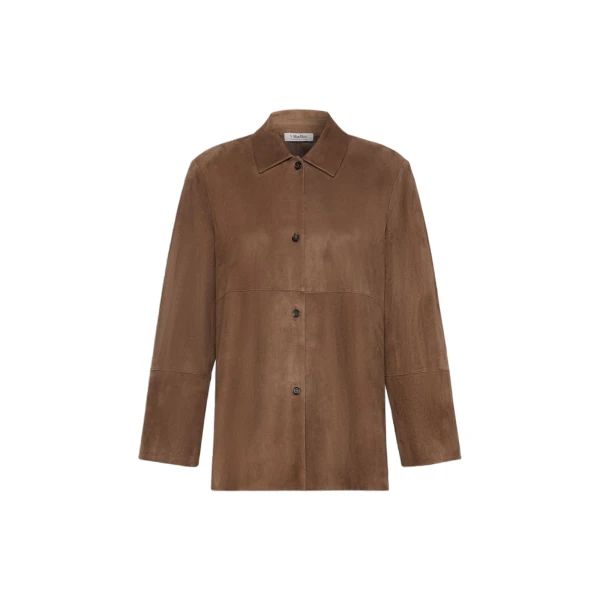 Max Mara Gocce Lambskin Suede Shirt Jacket in Mud | Leather Jackets | Coveti