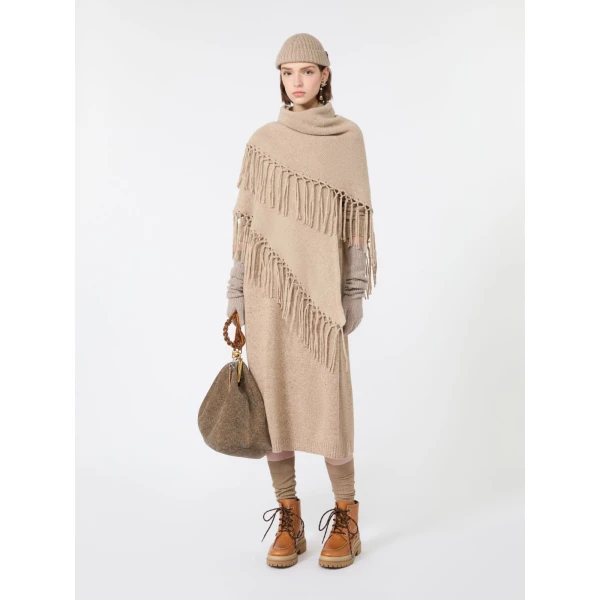 Max Mara Goccia Wool-Blend Tweed Knit Dress in Beige | Midi Dresses | Coveti