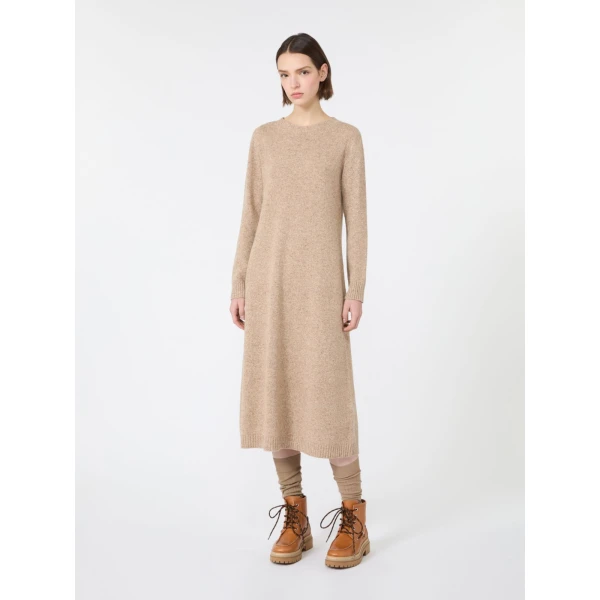 Max Mara Goccia Wool-Blend Tweed Knit Dress in Beige | Midi Dresses | Coveti