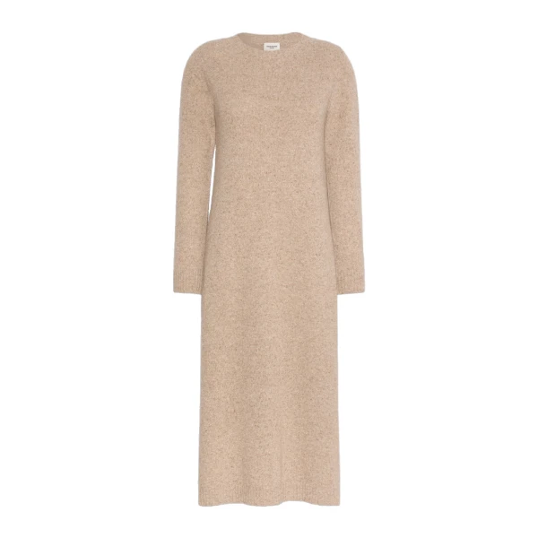 Max Mara Goccia Wool-Blend Tweed Knit Dress in Beige | Midi Dresses | Coveti