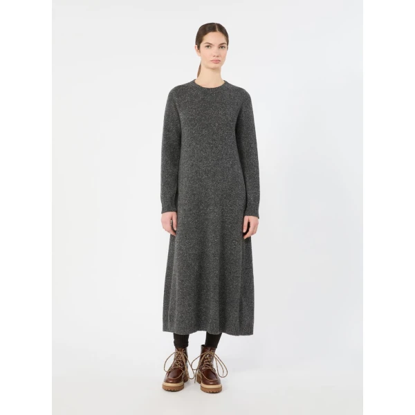 Max Mara Goccia Wool-Blend Tweed Knit Dress in Dark Grey | Midi Dresses | Coveti