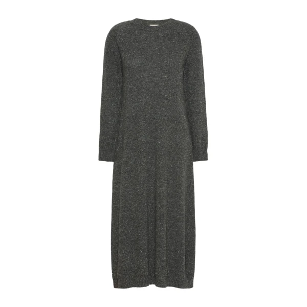 Max Mara Goccia Wool-Blend Tweed Knit Dress in Dark Grey | Midi Dresses | Coveti