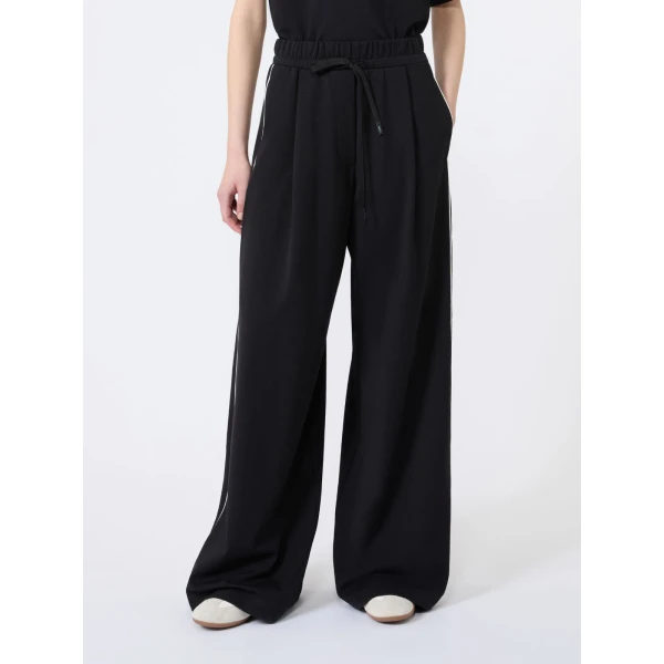 Max Mara Godezia Milano-Knit Jersey Wide-Leg Trousers in Black | Wide leg pants | Coveti